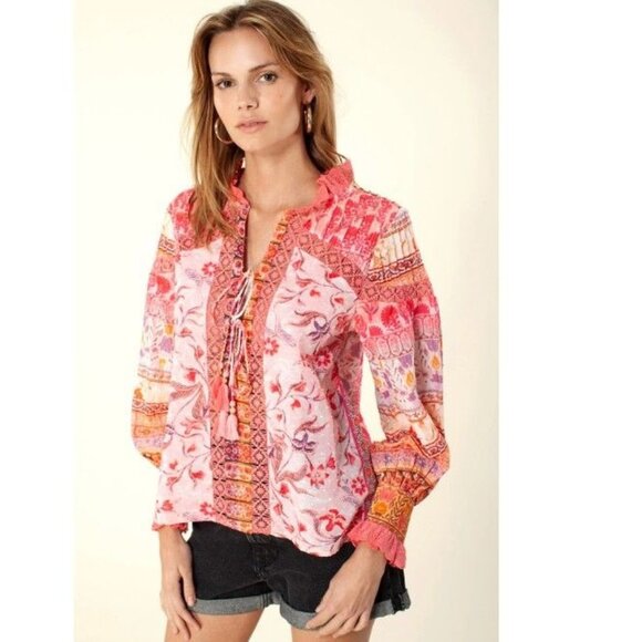 Hale Bob Selena Top in Pink Size Small Boho Bohemian - Picture 1 of 11